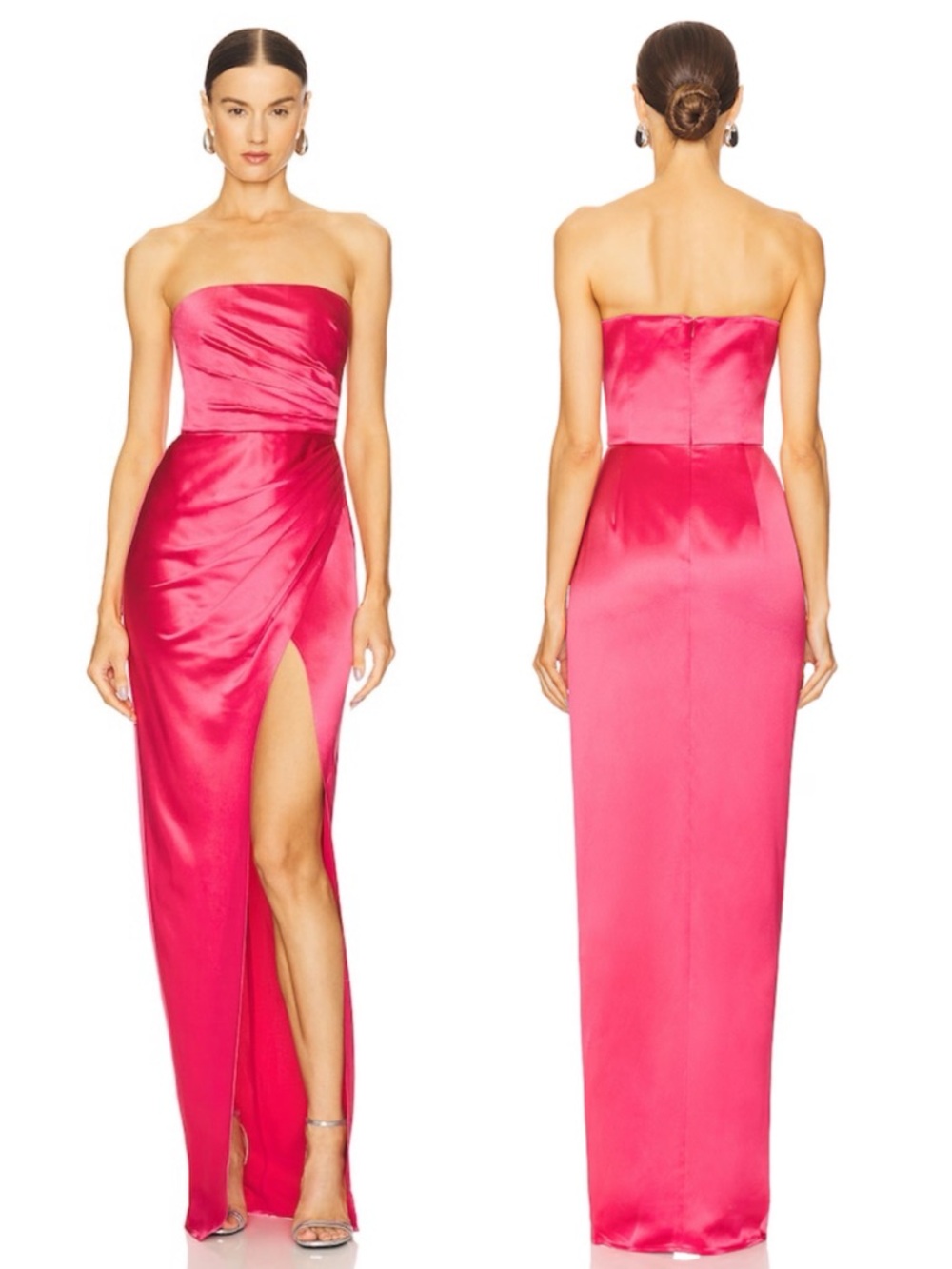 SAU LEE Priyanka Satin Gown Strapless Maxi Dress Hot Pink NEW with tags